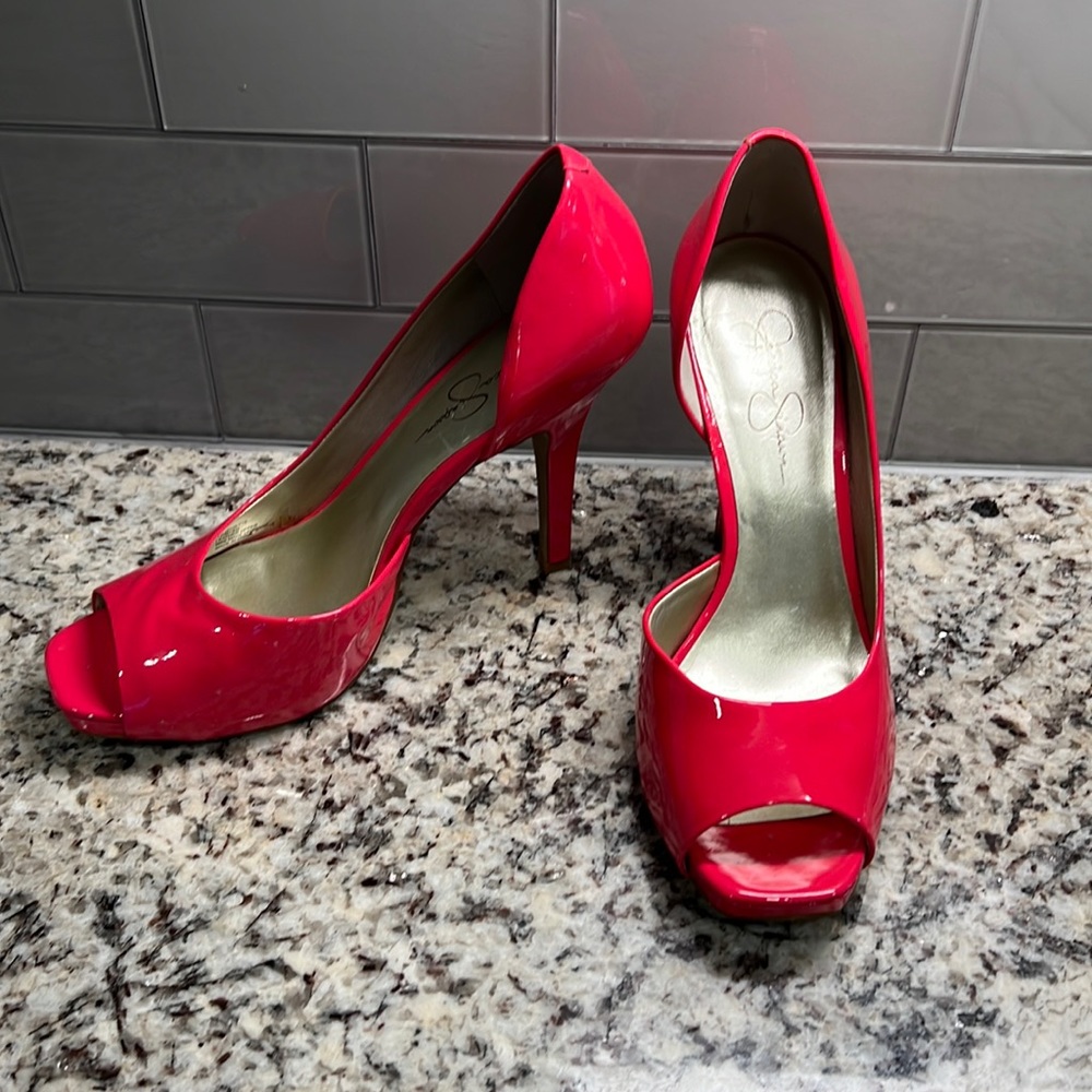 Pink patent pumps